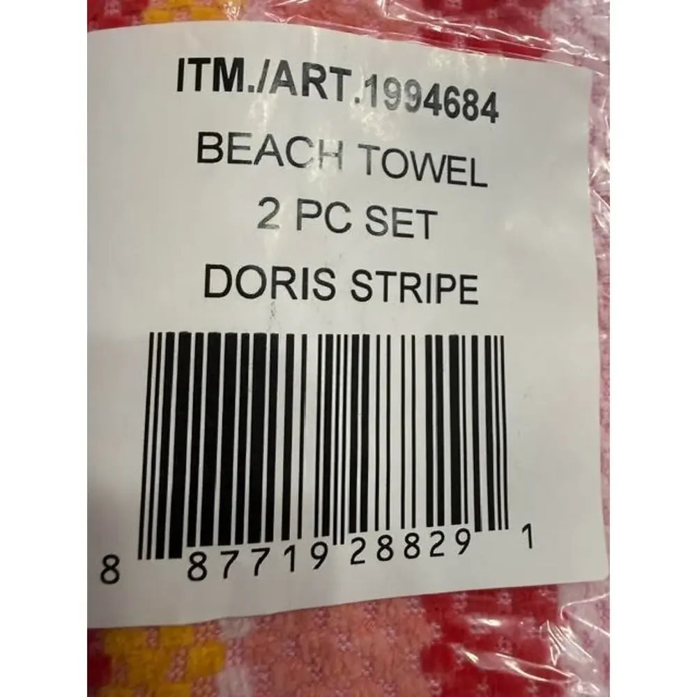 2 Pack New Welspun Doris Stripe Beach Towels 2 Pack 40x72 Pink 100% Cotton